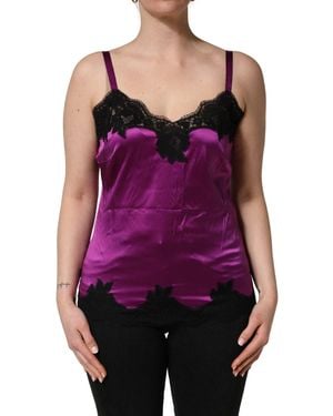 Dolce & Gabbana Purple Silk Lace Trim Camisole Sleeveless Tank Top