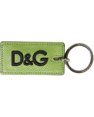Dolce & Gabbana Green Calf Leather Dg Logo Metal Ring Keyring Keychain