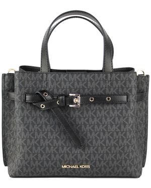 Michael Kors Emilia Small Signature Pvc Satchel Crossbody Handbag Purse - Black