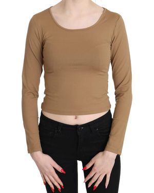 Gianfranco Ferré Round Neck Ls Slim Crop Top Brown Tsh3428 - Black