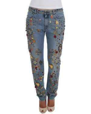 Dolce & Gabbana Crystal Roses Heart Embellished Jeans - Blue