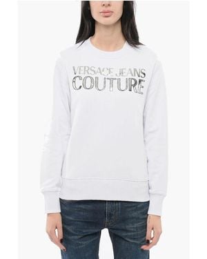 Versace Jeans Couture Crew Neck Mirror Sweatshirt With Lamè Logo - White
