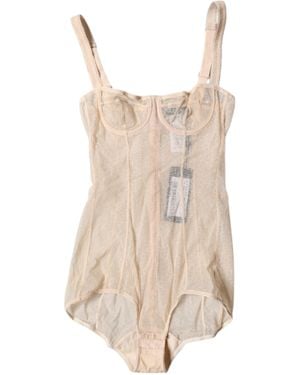 Dolce & Gabbana Beige Tulle Balconette Bra Bodysuit Underwear - Natural