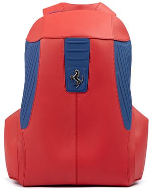 Ferrari Red Leather Technical Backpack