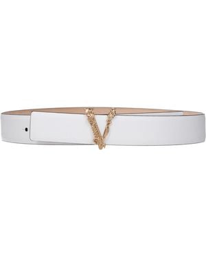Versace White Leather Regular Belt - Natural