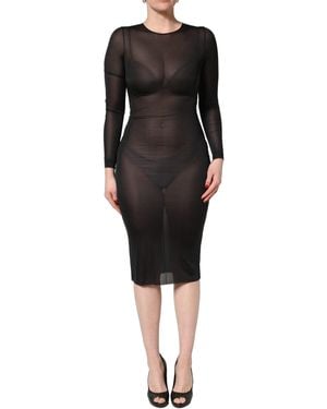 Dolce & Gabbana Black Sheer Long Sleeves Sheath Midi Dress