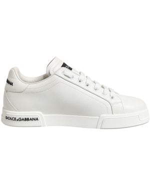 Dolce & Gabbana White Portofino Logo Low Top Trainers Shoes