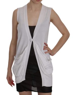 Pink Memories Cotton Sleeveless Cardigan Top Vest - White