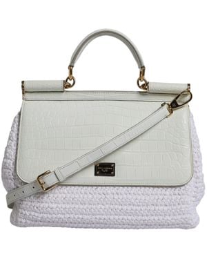 Dolce & Gabbana White Rafia Leather Top Handle Crossbody Bag - Grey