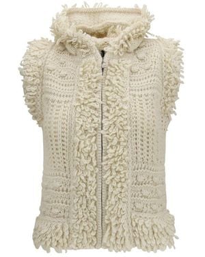Fendi White Wool Oves Aries Sleeveless Jacket - Natural