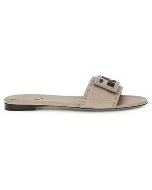 Fendi Grey Calf Leather Bos Taurus Flat Sandals - Natural