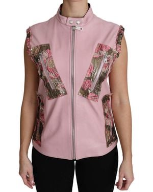 Dolce & Gabbana Zippered Lamb Sleeveless Vest Leather Jacket - Pink