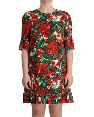 Dolce & Gabbana Floral Shift Gown Dress Rayon - Red