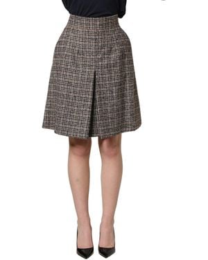 Dolce & Gabbana Brown Tweed Kick Pleat High Waist Mini Skirt - Grey