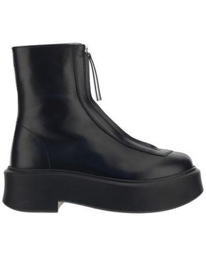 The Row Zippered Platform Leather Combat Boots - Black