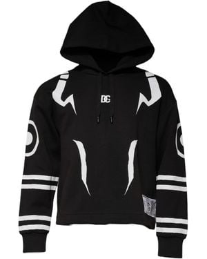 Dolce & Gabbana Black White Logo Hooded Sweatshirt Jumper