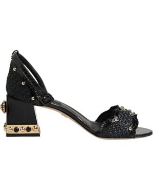 Dolce & Gabbana Black Studded Ankle Strap Sandals Shoes