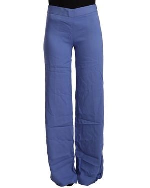 P.A.R.O.S.H. High Waist Viscose Straight Wide Leg Trousers - Blue