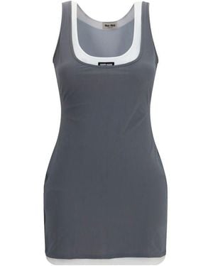 Miu Miu Grey Recycled Polyamide Casual Dress - Blue