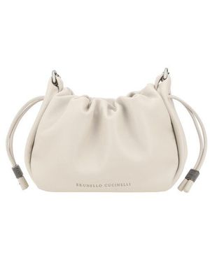 Brunello Cucinelli Beige Calf Leather Bos Taurus Shoulder Bag - White