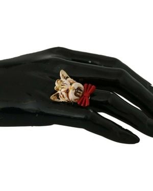 Dolce & Gabbana Brass Resin Dog Pet Branded Accessory Ring - Black