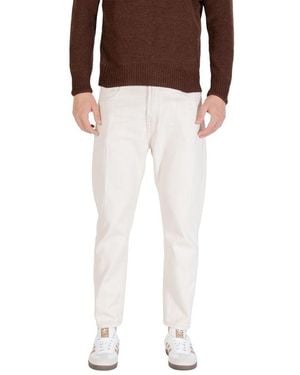 Gianni Lupo Cream Cotton Relaxed Fit Jeans - Multicolour