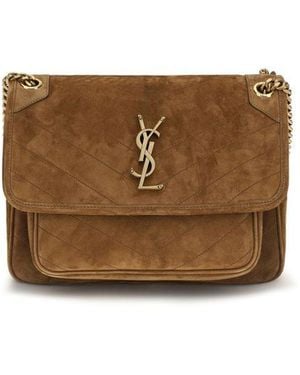 Saint Laurent Brown Suede Leather Shoulder Bag