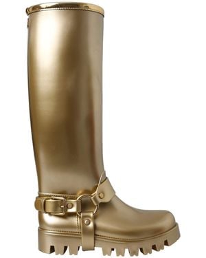 Dolce & Gabbana Metallic Rubber Pvc Rain Boots Shoes - White