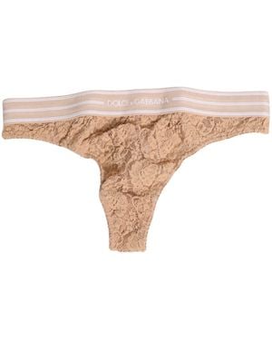 Dolce & Gabbana Lace Logo Elastic Waist Thong Tanga Underwear Polyamide Clothing - Natural