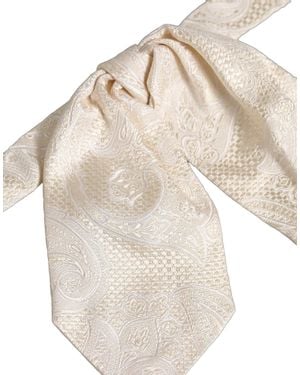 Dolce & Gabbana Men Ivory Paisley Silk Adjustable Neck Papillon Bow Tie - Natural