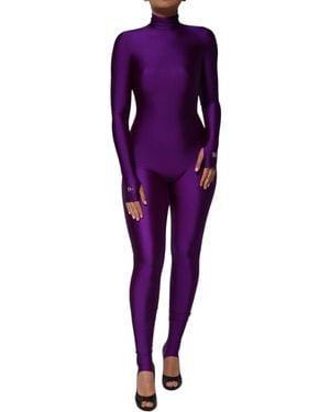 Dolce & Gabbana Purple Nylon Turtleneck Bodycon Jumpsuit Dress