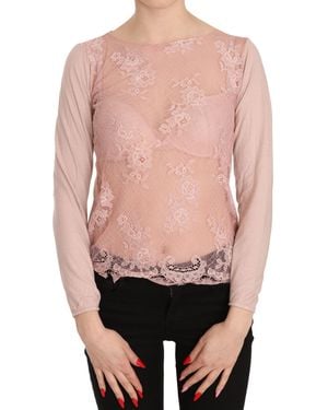 Pink Memories Pink Lace See Through Long Sleeve Top Blouse