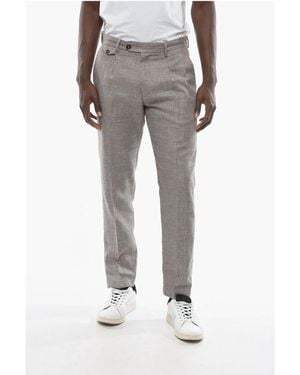 Cruna Houndstooth Motif Virgin Wool And Flax Raval Pants - Gray