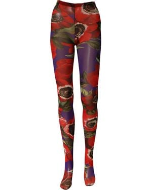 Dolce & Gabbana Multicolour Floral Nylon Tights Stockings Socks - Red