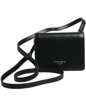Dolce & Gabbana Black Leather Bifold Card Holder Crossbody Men Borse Bag