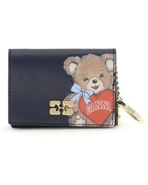 Ganni Black Recycled Leather Wallet - Blue