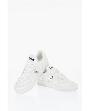 Etonic Solid Color Leather Low Top Sneakers With Contrasting Logo - White