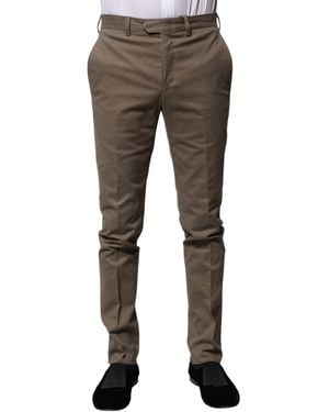 Bencivenga Brown Cotton Tapered Formal Dress Pants - Gray
