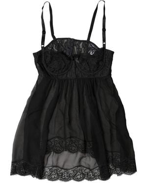Dolce & Gabbana Black Silk Floral Lace Lingerie Top Underwear