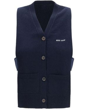 Miu Miu Blue Cashmere Sleeveles Jumper