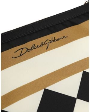 Dolce & Gabbana Multicolor Checkered Logo Print Nylon Clutch Borse Bag - Metallic