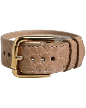 Dolce & Gabbana Brown Embossed Leather Gold Buckle Belt Strap Bracelet
