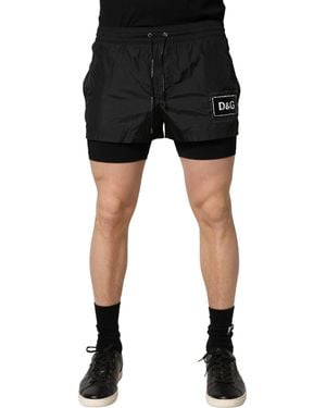 Dolce & Gabbana Black Polyester Drawstring Men Shorts Swimwear