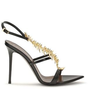 Giuseppe Zanotti Black Calf Leather Bos Taurus Stiletto Heel Sandals - Metallic
