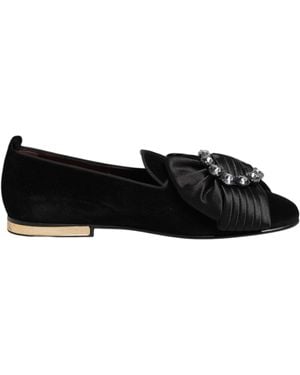 Dolce & Gabbana Black Vaticano Crystal Ribbon Slip On Shoes
