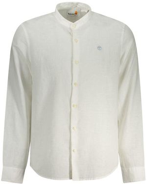 Timberland Linen Shirt Mandarin Collar Long Sleeve - Gray