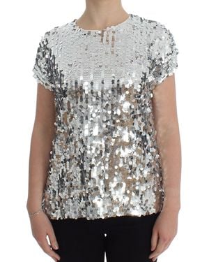 Dolce & Gabbana Sequined Crewneck Blouse T-shirt Top - Grey