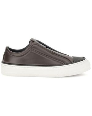 Brunello Cucinelli Black Calf Leather Bos Taurus Low Top Trainers - Grey
