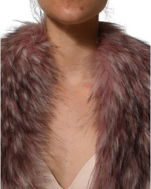 Dolce & Gabbana Pink Acrylic Faux Fur Knit Shrug Vest Top - Brown