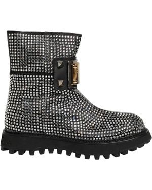 Dolce & Gabbana Black Crystal Embellished Short Boots Men\'s Shoes Dolce & Gabbana Black Crystal Embellished Men Short Boots  main image 3